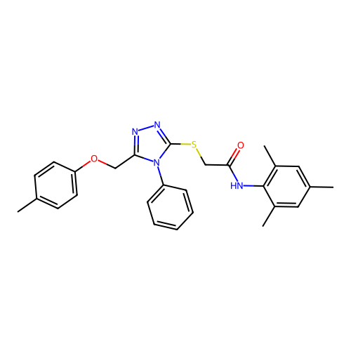 N-mesityl-2-((4-phenyl-5-((p-tolyloxy)methyl)-4H-1,2,4-triazol-3-yl)thio)acetamide structure