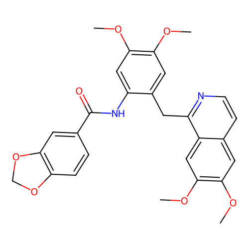 N-{2-[(6,7-dimethoxyisoquinolin-1-yl)methyl]-4,5-dimethoxyphenyl}-1,3-benzodioxole-5-carboxamide structure
