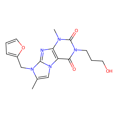 8-(furan-2-ylmethyl)-3-(3-hydroxypropyl)-1,7-dimethyl-1H-imidazo[2,1-f]purine-2,4(3H,8H)-dione structure