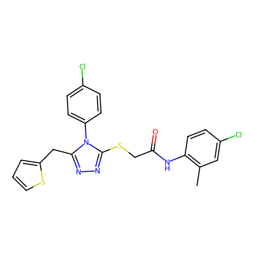N-(4-chloro-2-methylphenyl)-2-((4-(4-chlorophenyl)-5-(thiophen-2-ylmethyl)-4H-1,2,4-triazol-3-yl)thio)acetamide structure