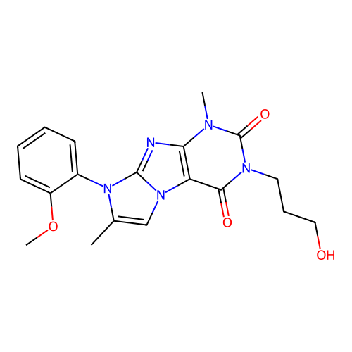 3-(3-hydroxypropyl)-8-(2-methoxyphenyl)-1,7-dimethyl-1H-imidazo[2,1-f]purine-2,4(3H,8H)-dione structure