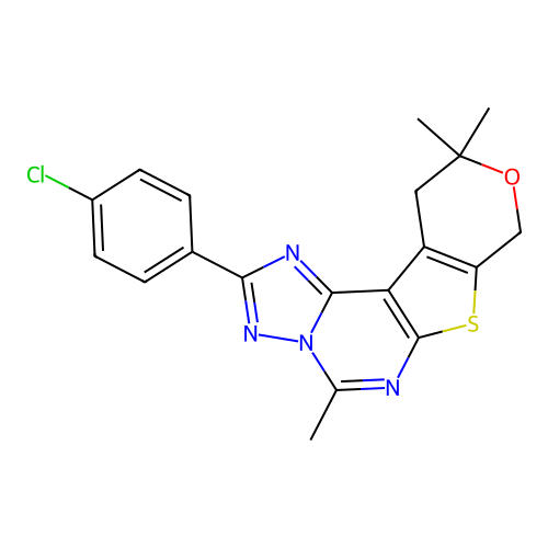 2-(4-chlorophenyl)-5,10,10-trimethyl-10,11-dihydro-8H-pyrano[4',3':4,5]thieno[3,2-e][1,2,4]triazolo[1,5-c]pyrimidine structure