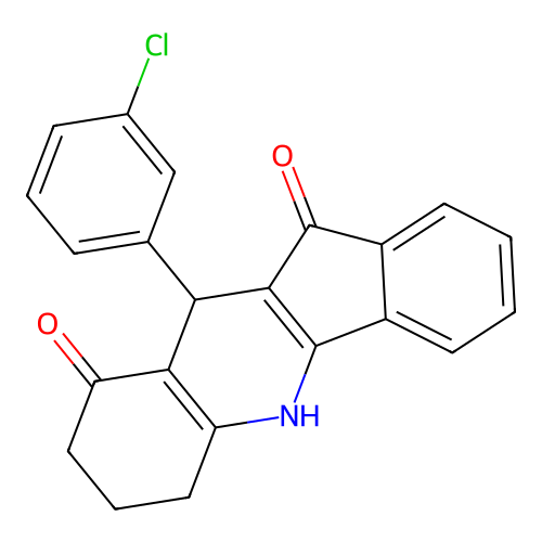 10-(3-chlorophenyl)-6,7,8,10-tetrahydro-5H-indeno[1,2-b]quinoline-9,11-dione structure