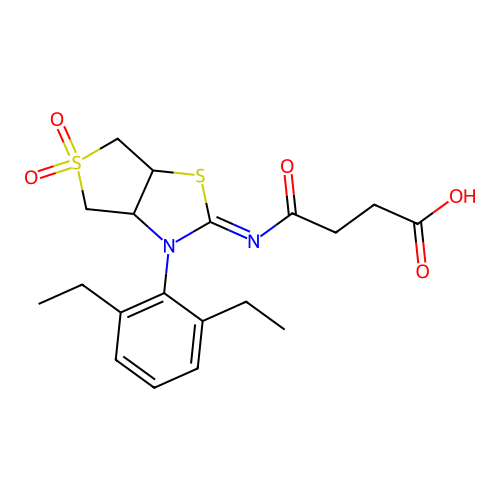4-{[(2Z)-3-(2,6-diethylphenyl)-5,5-dioxidotetrahydrothieno[3,4-d][1,3]thiazol-2(3H)-ylidene]amino}-4-oxobutanoic acid structure