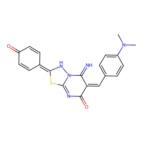 (E)-6-(4-(dimethylamino)benzylidene)-2-(4-hydroxyphenyl)-5-imino-5H-[1,3,4]thiadiazolo[3,2-a]pyrimidin-7(6H)-one structure