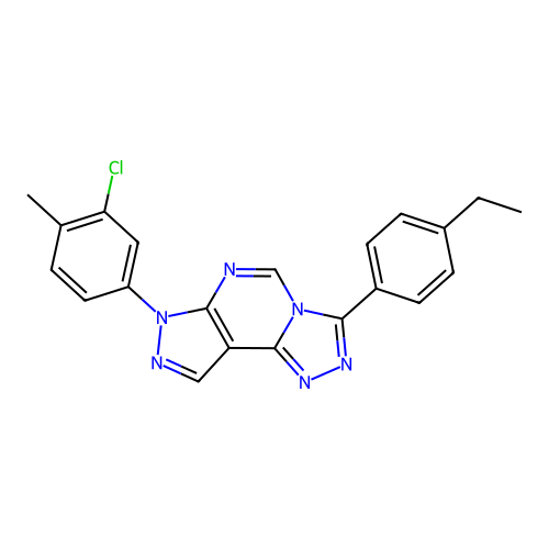 3-(3-chloro-4-methylphenyl)-7-(4-ethylphenyl)-6-hydropyrazolo[5,4-d]1,2,4-tria zolo[4,3-e]pyrimidine structure