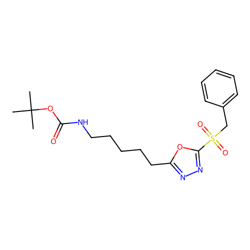 Tert-butyl (5-(5-(benzylsulfonyl)-1,3,4-oxadiazol-2-yl)pentyl)carbamate structure