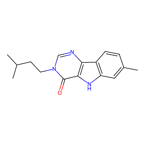 7-methyl-3-(3-methylbutyl)-3,5-dihydro-4H-pyrimido[5,4-b]indol-4-one structure