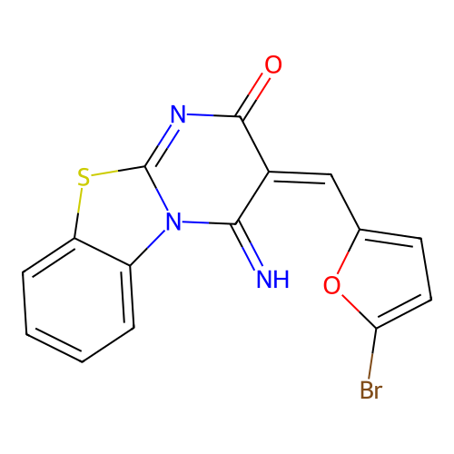 (3E)-3-[(5-bromofuran-2-yl)methylidene]-4-iminopyrimido[2,1-b][1,3]benzothiazol-2-one structure