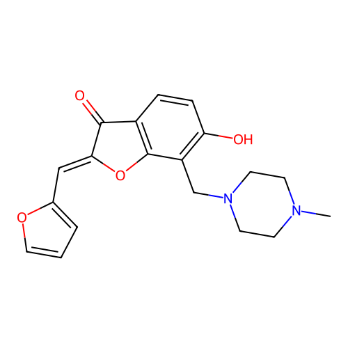 (Z)-2-(furan-2-ylmethylene)-6-hydroxy-7-((4-methylpiperazin-1-yl)methyl)benzofuran-3(2H)-one structure