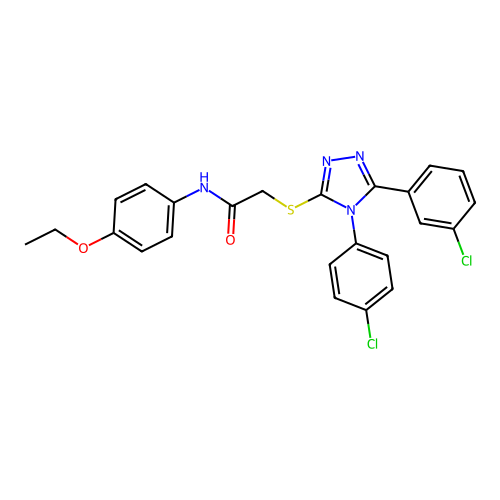 2-[[5-(3-chlorophenyl)-4-(4-chlorophenyl)-1,2,4-triazol-3-yl]sulfanyl]-N-(4-ethoxyphenyl)acetamide structure