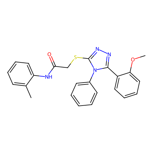 2-[[5-(2-methoxyphenyl)-4-phenyl-1,2,4-triazol-3-yl]sulfanyl]-N-(2-methylphenyl)acetamide structure