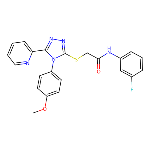 N-(3-fluorophenyl)-2-[[4-(4-methoxyphenyl)-5-pyridin-2-yl-1,2,4-triazol-3-yl]sulfanyl]acetamide structure