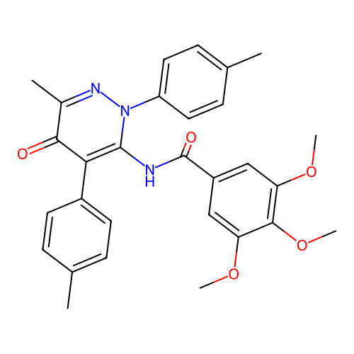 3,4,5-trimethoxy-N-(6-methyl-5-oxo-2,4-di-p-tolyl-2,5-dihydropyridazin-3-yl)benzamide structure