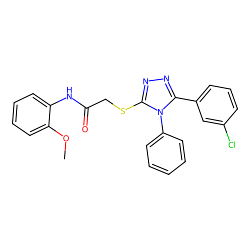 2-[[5-(3-chlorophenyl)-4-phenyl-1,2,4-triazol-3-yl]sulfanyl]-N-(2-methoxyphenyl)acetamide structure