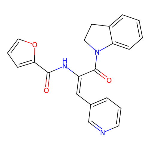 (E)-N-(3-(indolin-1-yl)-3-oxo-1-(pyridin-3-yl)prop-1-en-2-yl)furan-2-carboxamide structure