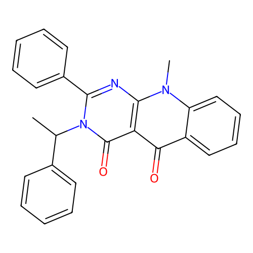 10-methyl-2-phenyl-3-(1-phenylethyl)pyrimido[4,5-b]quinoline-4,5(3H,10H)-dione structure