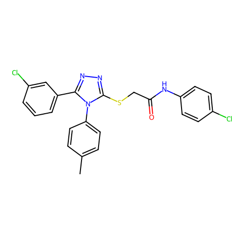 N-(4-chlorophenyl)-2-[[5-(3-chlorophenyl)-4-(4-methylphenyl)-1,2,4-triazol-3-yl]sulfanyl]acetamide structure