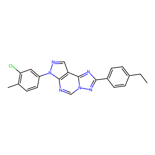 3-(3-chloro-4-methylphenyl)-8-(4-ethylphenyl)-6-hydropyrazolo[5,4-d]1,2,4-tria zolo[1,5-e]pyrimidine structure
