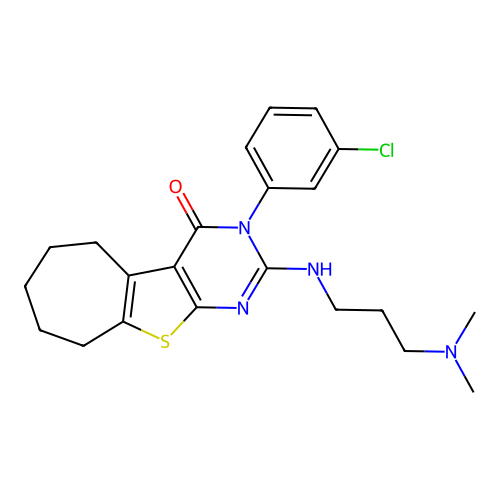 3-(3-chlorophenyl)-2-((3-(dimethylamino)propyl)amino)-6,7,8,9-tetrahydro-3H-cyclohepta[4,5]thieno[2,3-d]pyrimidin-4(5H)-one structure