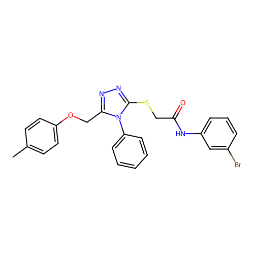 N-(3-bromophenyl)-2-[[5-[(4-methylphenoxy)methyl]-4-phenyl-1,2,4-triazol-3-yl]sulfanyl]acetamide structure