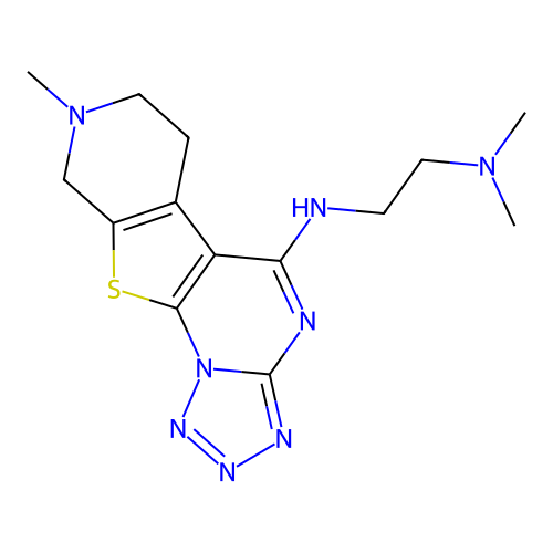 N,N-dimethyl-N'-(8-methyl-6,7,8,9-tetrahydropyrido[4',3':4,5]thieno[3,2-e]tetrazolo[1,5-a]pyrimidin-5-yl)ethane-1,2-diamine structure