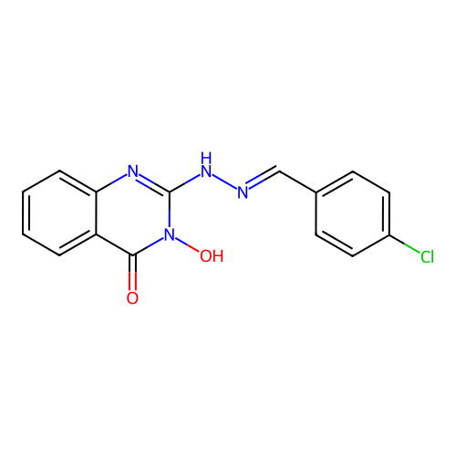 2-[(2E)-2-(4-chlorobenzylidene)hydrazinyl]-3-hydroxyquinazolin-4(3H)-one structure
