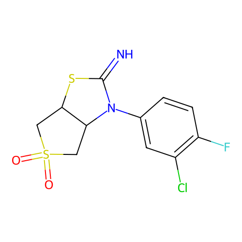 3-(3-chloro-4-fluorophenyl)tetrahydrothieno[3,4-d][1,3]thiazol-2(3H)-imine 5,5-dioxide structure