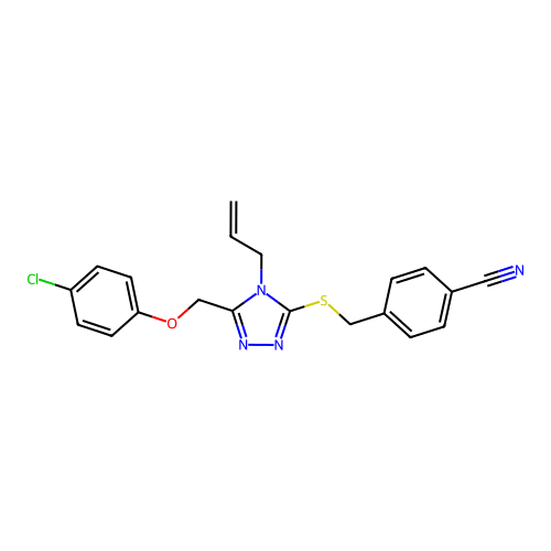 4-(((4-allyl-5-((4-chlorophenoxy)methyl)-4H-1,2,4-triazol-3-yl)thio)methyl)benzonitrile structure