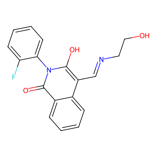 2-(2-fluorophenyl)-4-[(2-hydroxyethylamino)methylidene]isoquinoline-1,3-dione structure