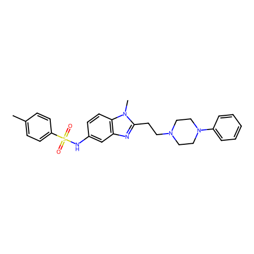 4-methyl-N-{1-methyl-2-[2-(4-phenylpiperazin-1-yl)ethyl]-1H-benzimidazol-5-yl}benzenesulfonamide structure