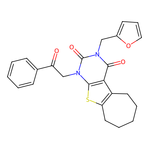3-Furan-2-ylmethyl-1-(2-oxo-2-phenyl-ethyl)-1,5,6,7,8,9-hexahydro-10-thia-1,3-diaza-benzo[a]azulene-2 ,4-dione structure
