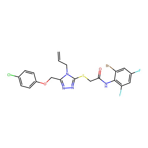 2-((4-allyl-5-((4-chlorophenoxy)methyl)-4H-1,2,4-triazol-3-yl)thio)-N-(2-bromo-4,6-difluorophenyl)acetamide structure
