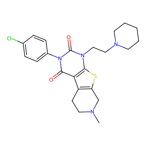 3-(4-chlorophenyl)-7-methyl-1-(2-(piperidin-1-yl)ethyl)-5,6,7,8-tetrahydropyrido[4',3':4,5]thieno[2,3-d]pyrimidine-2,4(1H,3H)-dione structure