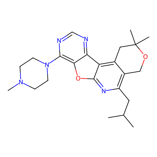 2,2-dimethyl-8-(4-methylpiperazin-1-yl)-5-(2-methylpropyl)-1,4-dihydro-2H-pyrano[4'',3'':4',5']pyrido[3',2':4,5]furo[3,2-d]pyrimidine structure