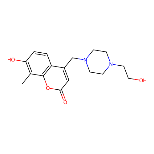 7-hydroxy-4-((4-(2-hydroxyethyl)piperazin-1-yl)methyl)-8-methyl-2H-chromen-2-one structure