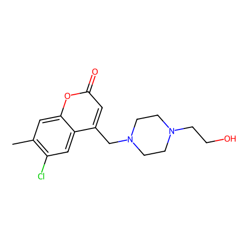 6-chloro-4-((4-(2-hydroxyethyl)piperazin-1-yl)methyl)-7-methyl-2H-chromen-2-one structure