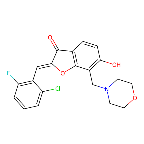 (Z)-2-(2-chloro-6-fluorobenzylidene)-6-hydroxy-7-(morpholinomethyl)benzofuran-3(2H)-one structure