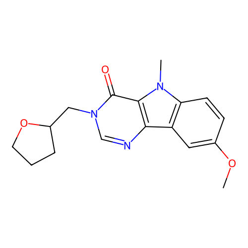 8-Methoxy-5-methyl-3-(oxolan-2-ylmethyl)pyrimido[5,4-b]indol-4-one structure