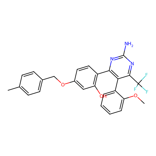 (6Z)-6-[2-amino-5-(2-methoxyphenyl)-6-(trifluoromethyl)-1H-pyrimidin-4-ylidene]-3-[(4-methylphenyl)methoxy]cyclohexa-2,4-dien-1-one structure