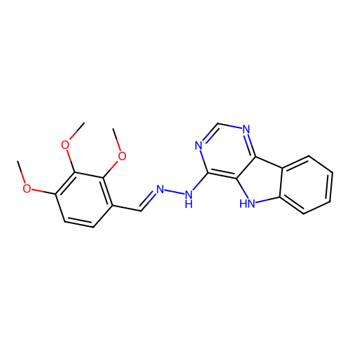 4-[(2E)-2-(2,3,4-trimethoxybenzylidene)hydrazinyl]-5H-pyrimido[5,4-b]indole structure