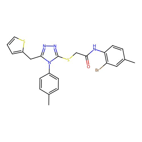 N-(2-bromo-4-methylphenyl)-2-{[4-(4-methylphenyl)-5-(thiophen-2-ylmethyl)-4H-1,2,4-triazol-3-yl]sulfanyl}acetamide structure
