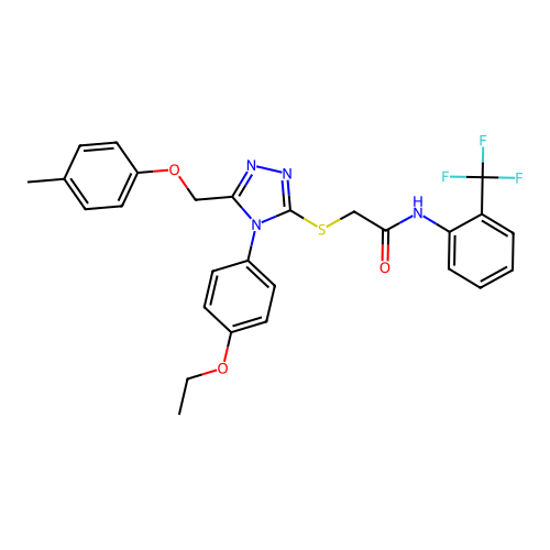 2-((4-(4-ethoxyphenyl)-5-((p-tolyloxy)methyl)-4H-1,2,4-triazol-3-yl)thio)-N-(2-(trifluoromethyl)phenyl)acetamide structure