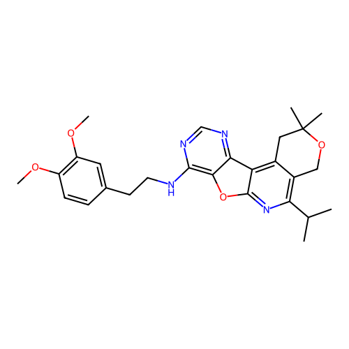 N-(3,4-dimethoxyphenethyl)-5-isopropyl-2,2-dimethyl-2,4-dihydro-1H-pyrano[4'',3'':4',5']pyrido[3',2':4,5]furo[3,2-d]pyrimidin-8-amine structure