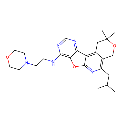 2,2-dimethyl-5-(2-methylpropyl)-N-[2-(morpholin-4-yl)ethyl]-1,4-dihydro-2H-pyrano[4'',3'':4',5']pyrido[3',2':4,5]furo[3,2-d]pyrimidin-8-amine structure