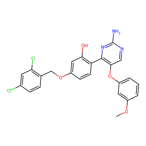 2-[2-Amino-5-(3-methoxyphenoxy)-4-pyrimidinyl]-5-[(2,4-dichlorobenzyl)oxy]phenol structure