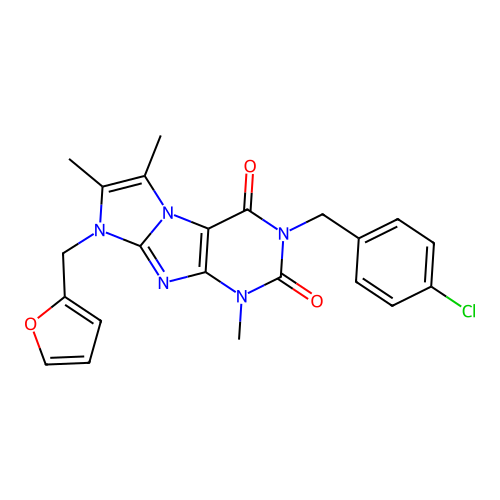 3-(4-chlorobenzyl)-8-(furan-2-ylmethyl)-1,6,7-trimethyl-1H-imidazo[2,1-f]purine-2,4(3H,8H)-dione structure