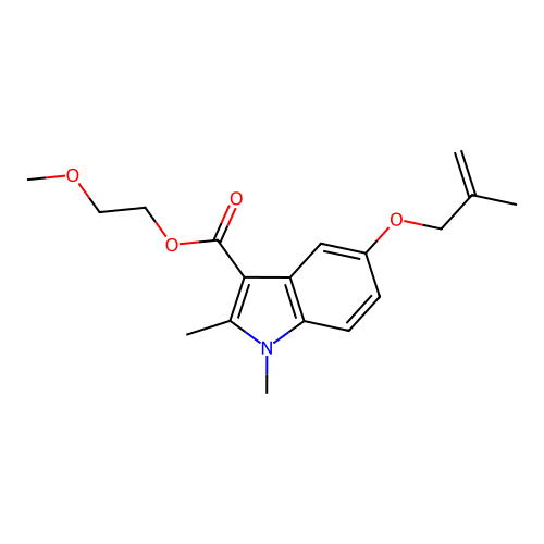 2-methoxyethyl 1,2-dimethyl-5-(2-methylprop-2-enoxy)indole-3-carboxylate structure