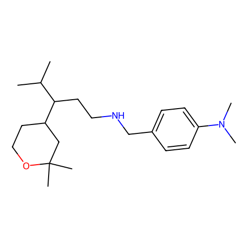4-[[[3-(2,2-dimethyloxan-4-yl)-4-methyl-pentyl]amino]methyl]-N,N-dimethyl-aniline structure