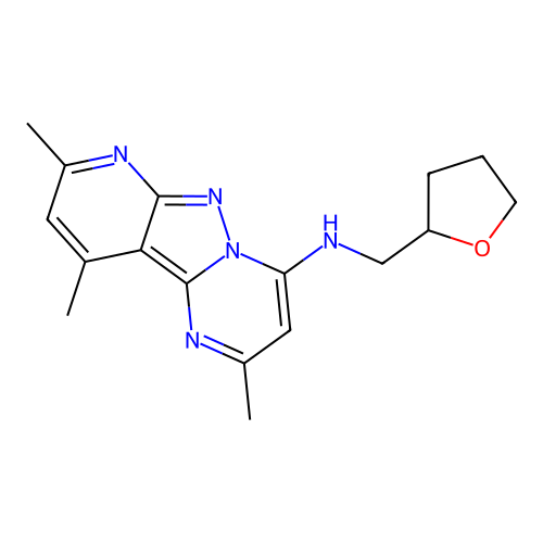 2,8,10-trimethyl-N-((tetrahydrofuran-2-yl)methyl)pyrido[2',3':3,4]pyrazolo[1,5-a]pyrimidin-4-amine structure